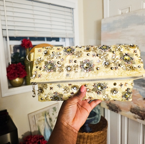 ASOS Yellow Multicolor Sequin & Rhinestone Embroidered Folded Clutch - Picture 13 of 15
